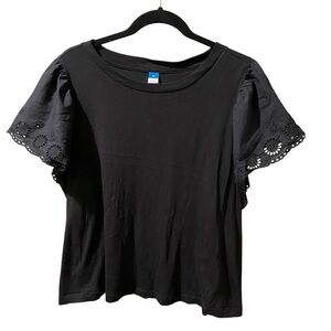 Old Navy Black Flowy Eyelet Sleeve Top Size 2X